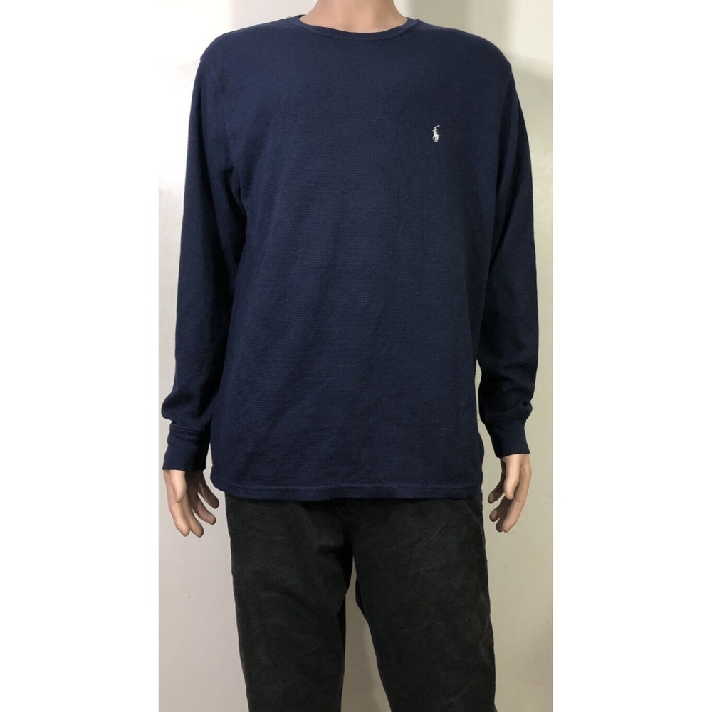 Polo Ralph Lauren Mens Waffle Knit Thermal Shirt Navy Blue Size White Pony Sz XL
